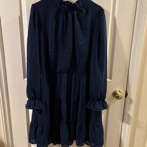 R & K Originals Women's Navy Blue Polka Dot Babydoll Dress ~ Size: 16